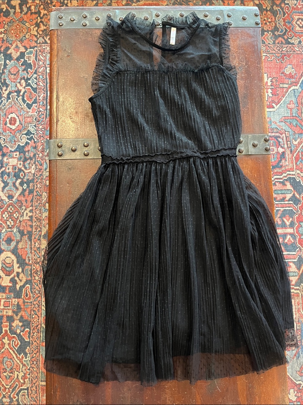 Xhilaration Sheer Ruffle Trim Black Party Dress